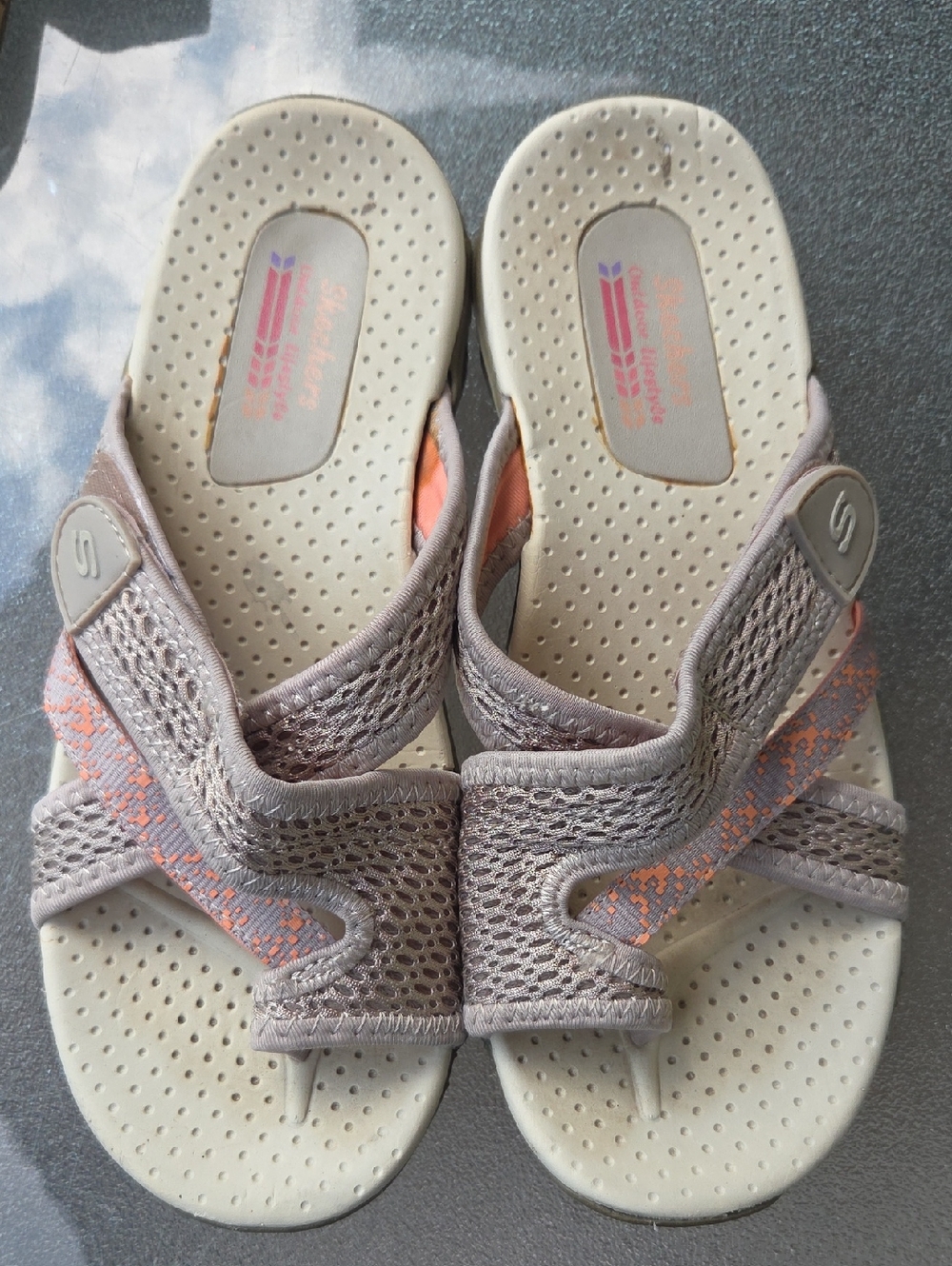 Skechers Women's Taupe Mesh Sandals with Coral Accents